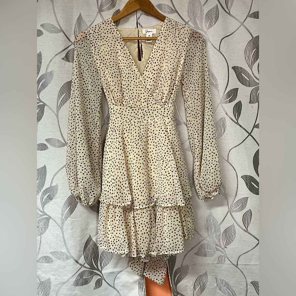 Cream polka dot dress long sleeve